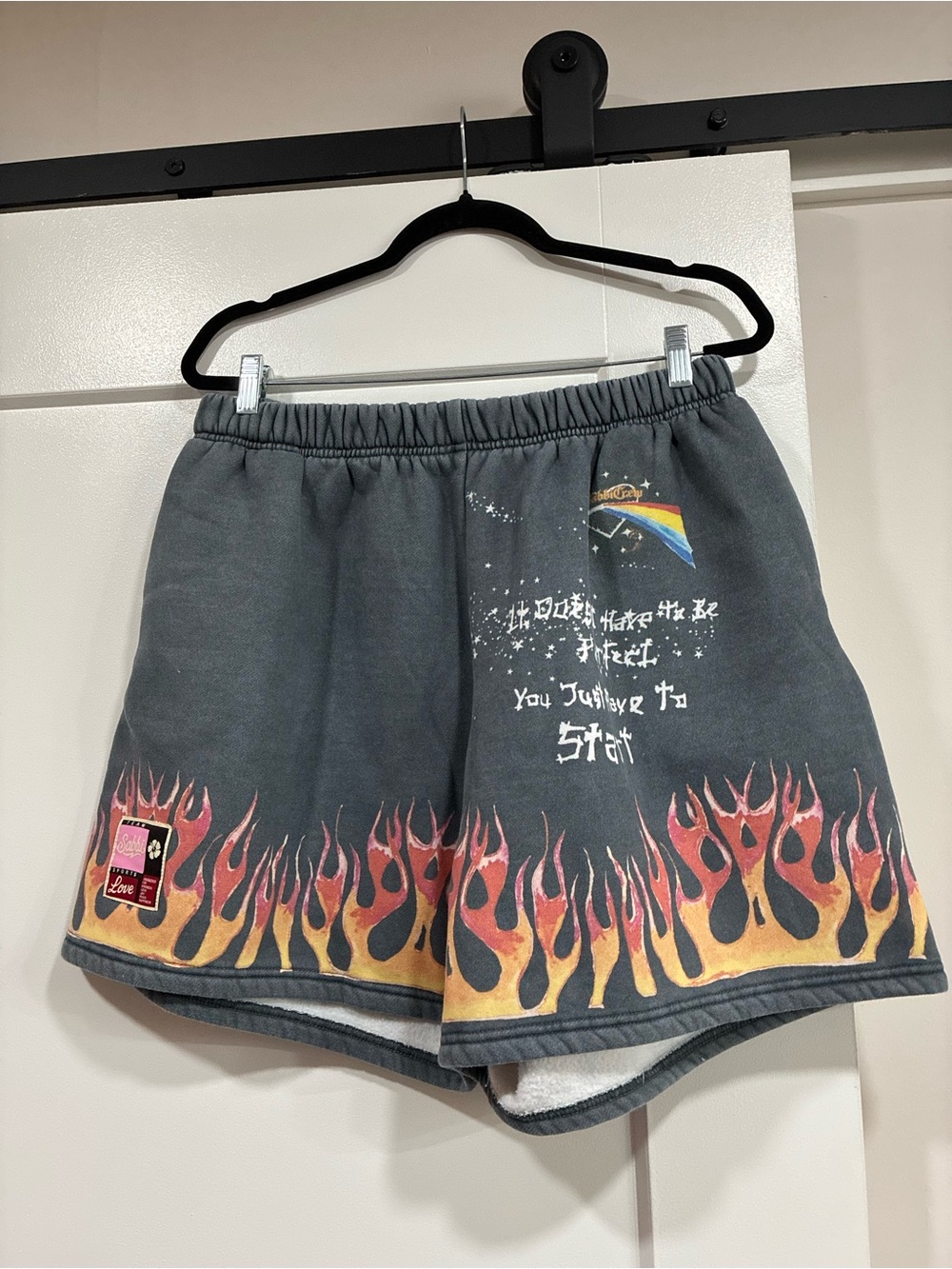 SABBI grey distressed flame shorts